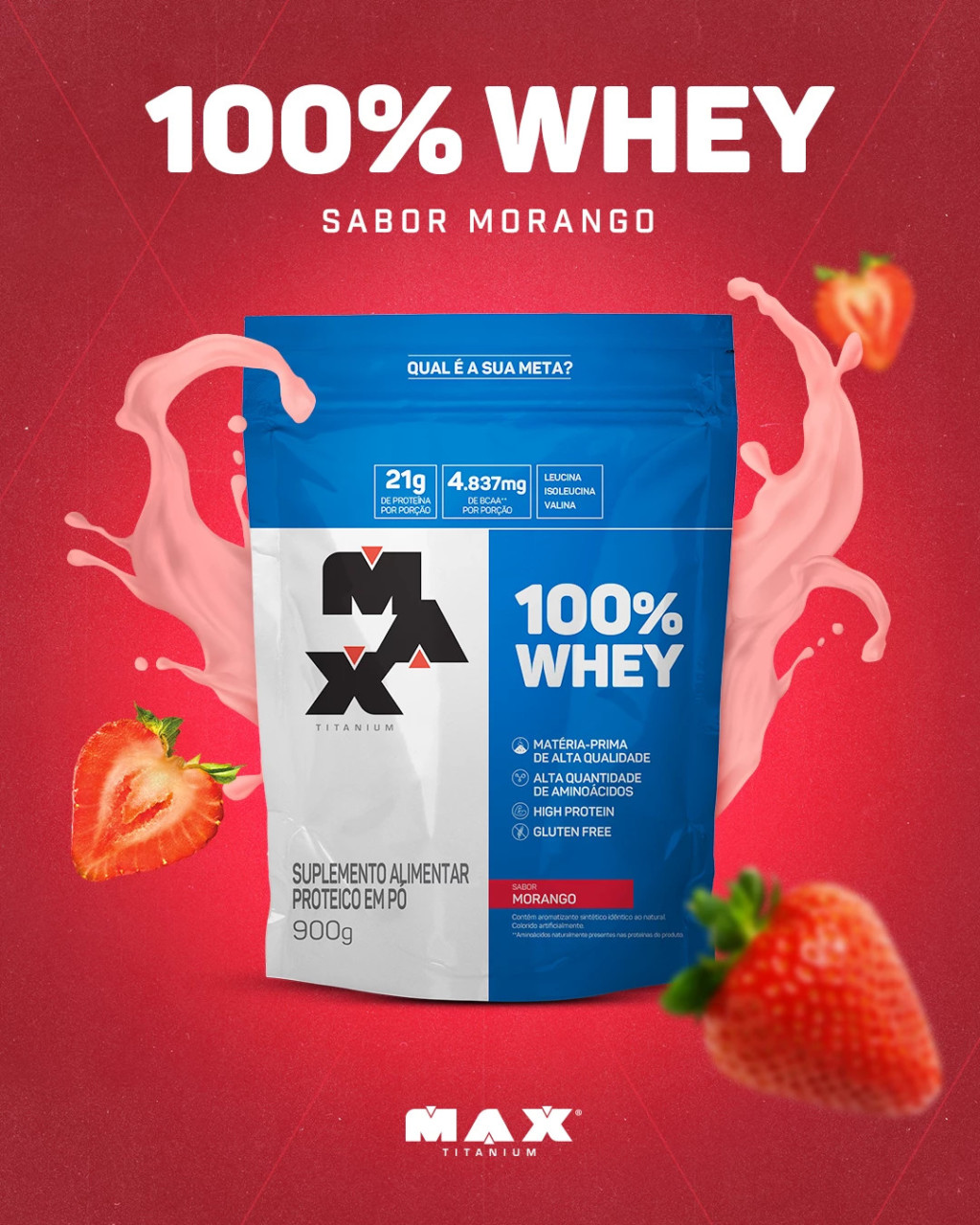 Kit 1x 100% Whey Protein Refil (900g) Max Titanium + 2x Pasta de